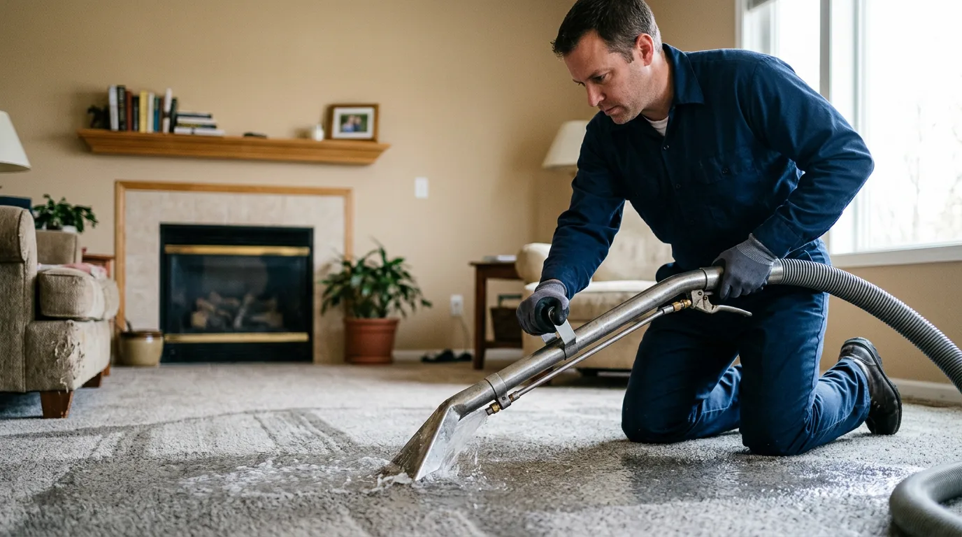 Water damage restoration technician working near Huntsville, IL